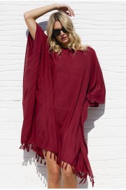 PONCHO SHORT PLAINCOLOUR WITH FRINGES IND/SIA